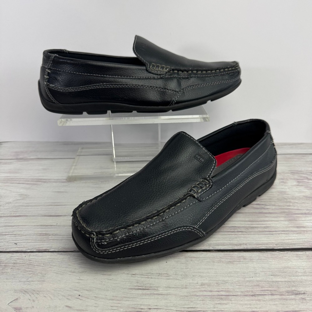Tommy Hilfiger Mens Black Leather Driving Loafers Moc Toe Slip On Shoes Sz 9W